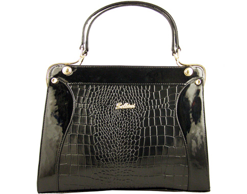 сервитьорът гребло тълпа Официална дамска чанта с класическа и стилна визия, изработена от черна еко  кожа с лаково покритие 2283lch - Sisi-bg.com