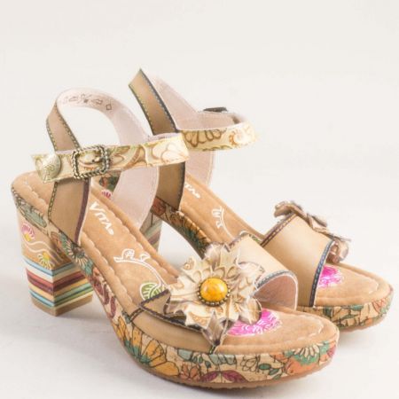 Модерни сандали LAURA VITA на атрактивно ходило и ток в бежов цвят 0007684bj