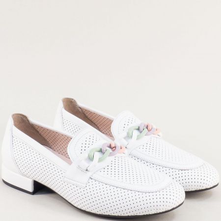Дамски бели обувки на нисък ток естествена кожа 004b35b