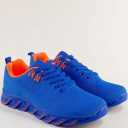 Комфортни мъжки маратонки в син цвят с връзки 0139-45s