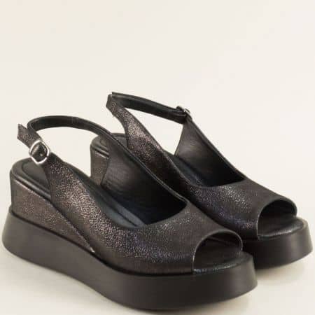 Комфортни дамски сандали естествена кожа в черно 01516sch