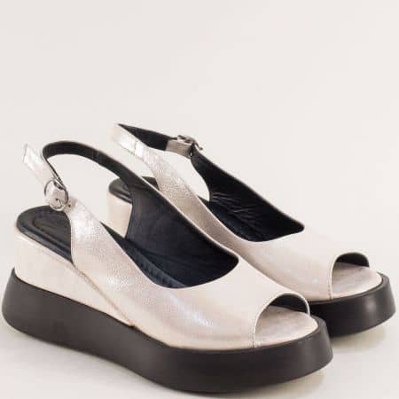 Сатенирани дамски сандали на платформа естествена кожа  01516srz