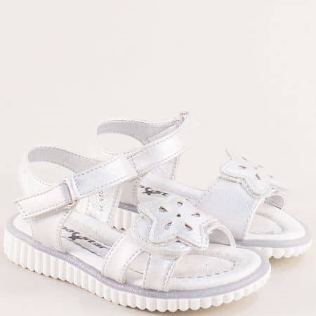 Сребърни детски сандали с кожена стелка и лепка- MAT STAR 018225sr