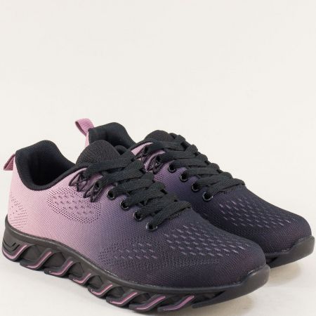 Дамски равни маратонки в лилаво и черно от текстил 0191-40chl