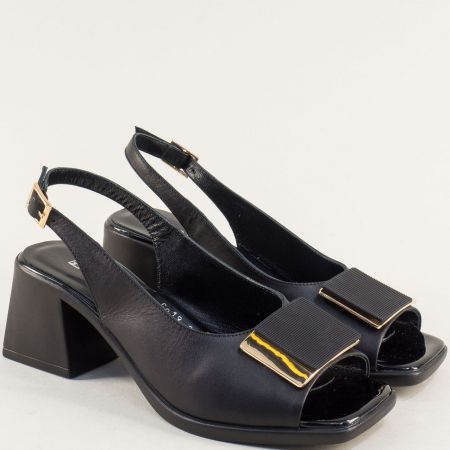 Стилни кожени  дамски сандали на висок ток в черен цвят 0192998ch