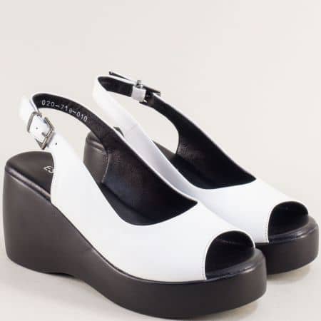 Бели дамски сандали на платформа от естествена кожа 020718b