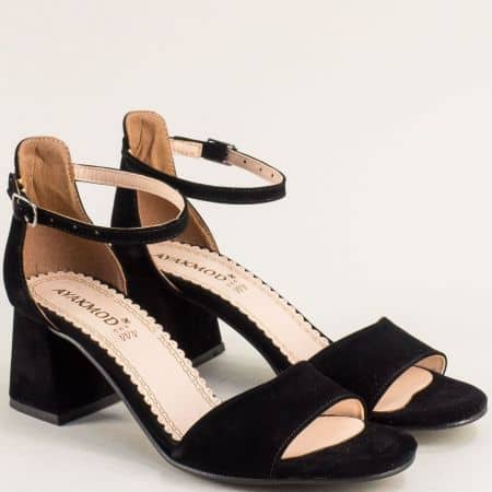 Дамски сандали в черно на среден ток и каишка 0257vch