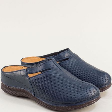 Комфортни сини дамски чехли от естествена кожа  0260s
