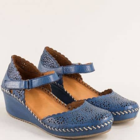 Сини дамски сандали на платформа естествена кожа 02714062s