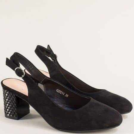 Дамски обувки с отворена пета на висок ток в черно 029211vch