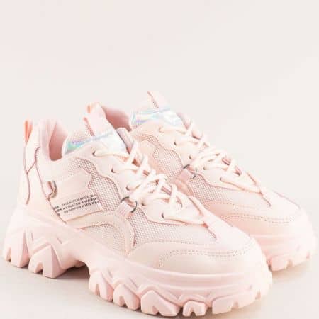 Розова дамска обувка на платформа 03-40rz