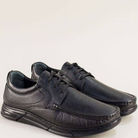 Мъжки черни обувки на комфортно ходило естествена кожа 03002ch