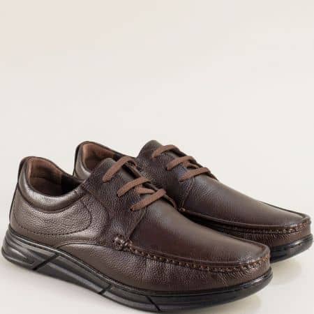 Комфортни мъжки обувки от естествена кожа в кафяв цвят 03002k