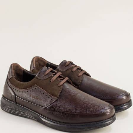 Равни мъжки обувки с връзки в кафяво естествена кожа 03005k