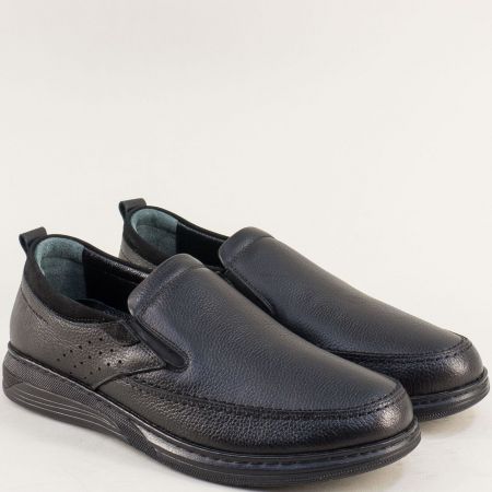 Ежедневни мъжки обувки естествена кожа в черно 03008ch