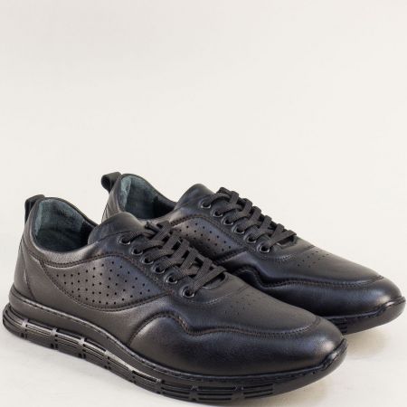 Комфортни мъжки спортни обувки в черна естествена кожа 03016ch