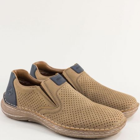 Естествен набук мъжки обувки с перфорация в бежов цвят 03076nbj