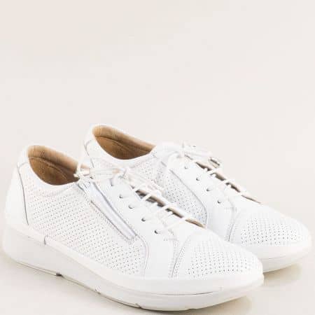 Бели дамски обувки с връзки от естествена кожа  0345018b