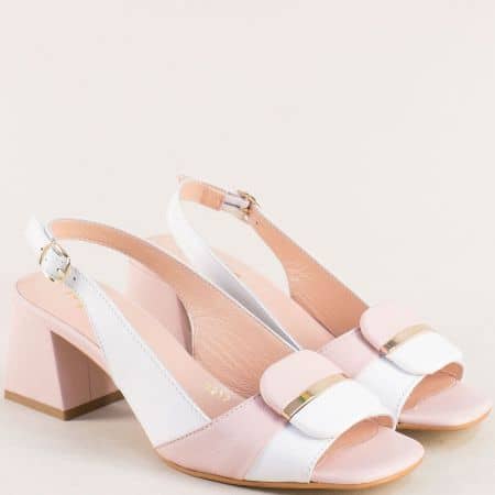 Розови дамски сандали на висок ток естествена кожа 0358217rz