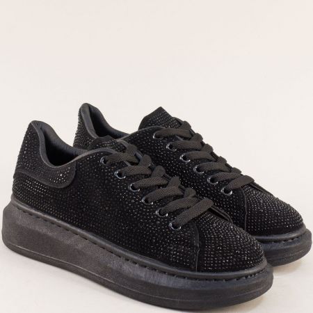 Черна обувка на платформа от еко кожа и текстил 045-40nch