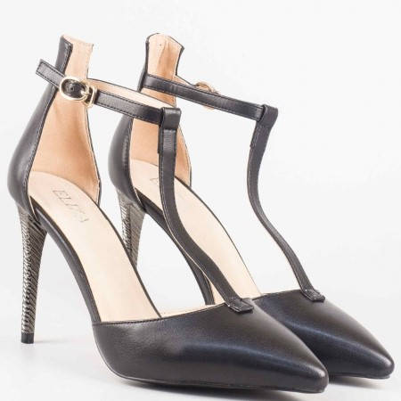 Черни дамски обувки на висок ток от еко кожа 0478ch