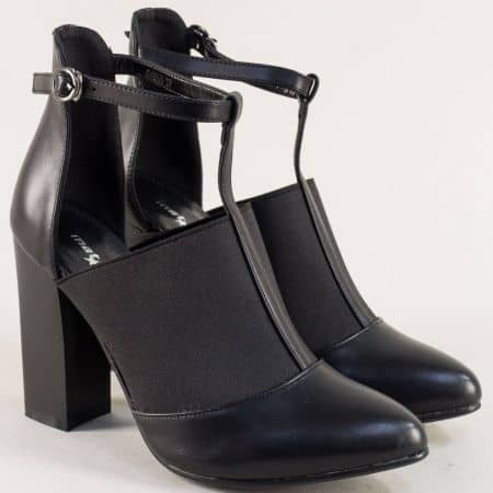 Атрактивни дамски обувки на висок ток и ластик в черно 048599ch