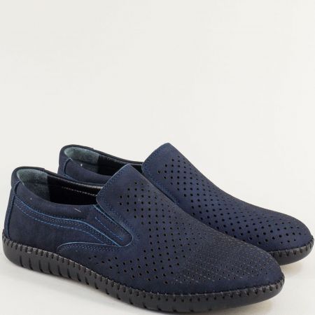 Сини комфортни мъжки обувки от естествен набук 05001ns