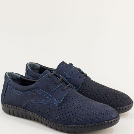 Комфортни мъжки ежедневни обувки от естествен набук в синьо 05002ns