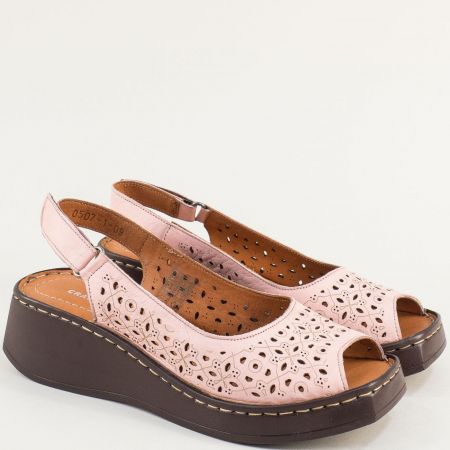 Розови дамски сандали на платформа естествена кожа 0507rz