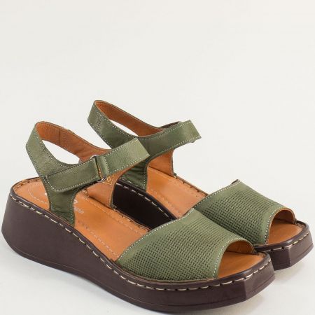 Комфортни дамски сандали в зелен цвят естествена кожа 0508z