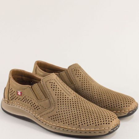 Бежови мъжки обувки от естествен набук с антистрес стелка Rieker 05297nbj