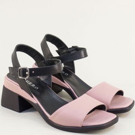 Розово  и черно дамски кожени сандали на среден ток 0550244chl