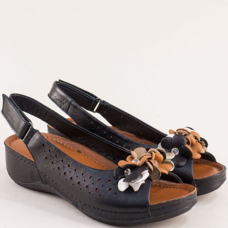 Комфортни дамски сандали в черно естествена кожа 056205ch