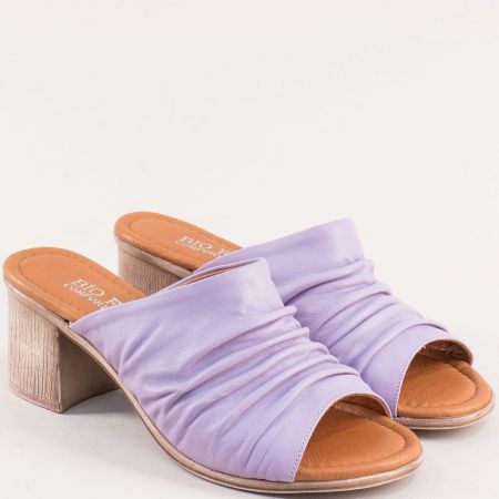 Естествена кожа дамски чехли в лилаво с цяла лента  06115l