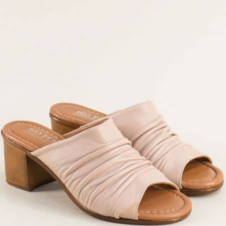 Розови дамски чехли естествена кожа на среден ток 06115rz