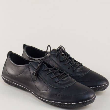 Шити дамски обувки с връзки от черна естествена кожа m061ch