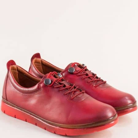 Дамски обувки от естествена кожа в червено 072chv1