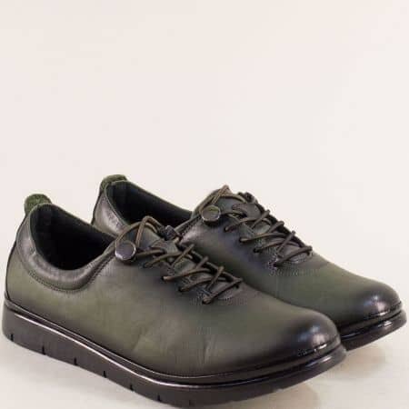 Дамски обувки от естествена кожа в зелен цвят 072z
