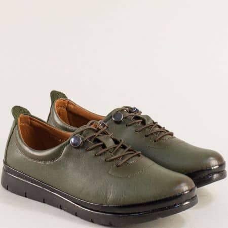 Дамски зелени обувки от естествена кожа 072z2