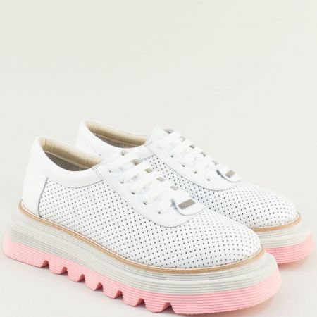 Бели дамски кожени обувки на розово и бяло ходило 0872717b