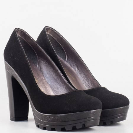 Дамски ежедневни обувки на висок стабилен ток в черен цвят 090915nch