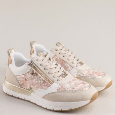 Бежови дамски сникърси с пъстър принт TAMARIS на платформа 1-23732-486