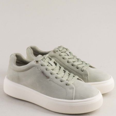 TAMARIS зелени дамски сникърси от естествен набук с връзки 1-23736-782