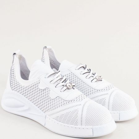 Модерни спортни обувки естествена кожа в бяло 100202b
