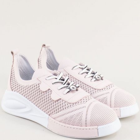 Розови дамски обувки с връзки естествена кожа 100202rz