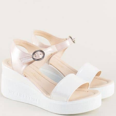 Дамски сандали с перлен блясък в бяло и розово 100753rzb