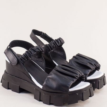 Екстравагантни дамски сандали на платформа в черна кожа 1008ch