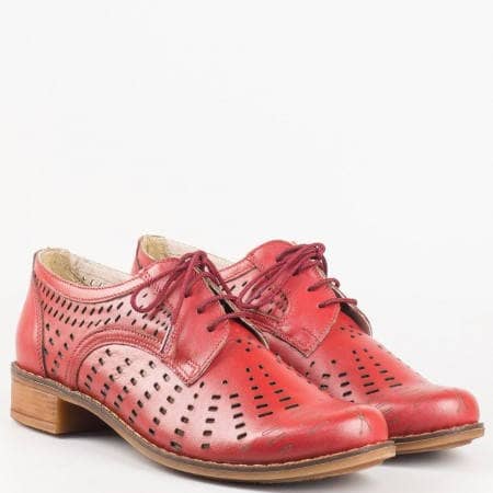 Дамски обувки от естествена кожа с ортопедична стелка в червено 1011906bd