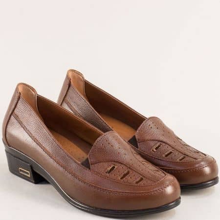 Кафяви ежедневни дамски обувки от естествена кожа 1015kk