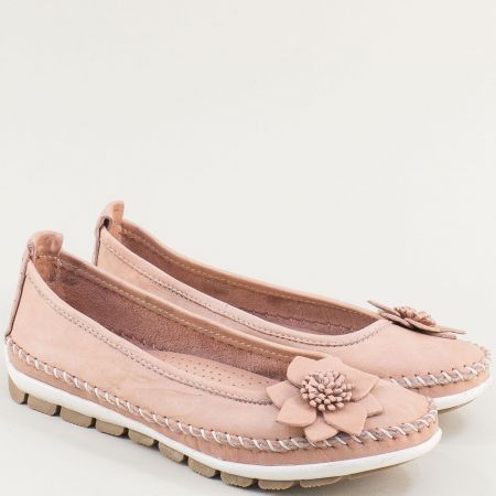 Розови дамски обувки естествена кожа с декоративно цветв 1028050rz